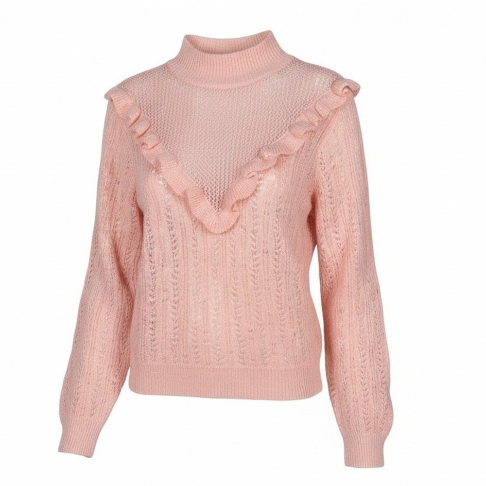 ELOQUII Pink Open Knit Mock Neck Ruffle Sweater Plus Size 18/20